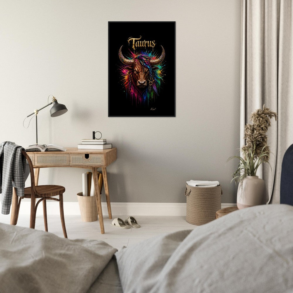 Taurus Neon Zodiac Bull Poster, Colorful Wall Art, Artistic Astrology Canvas, Zodiac Gift for Him, Danish Art Studio