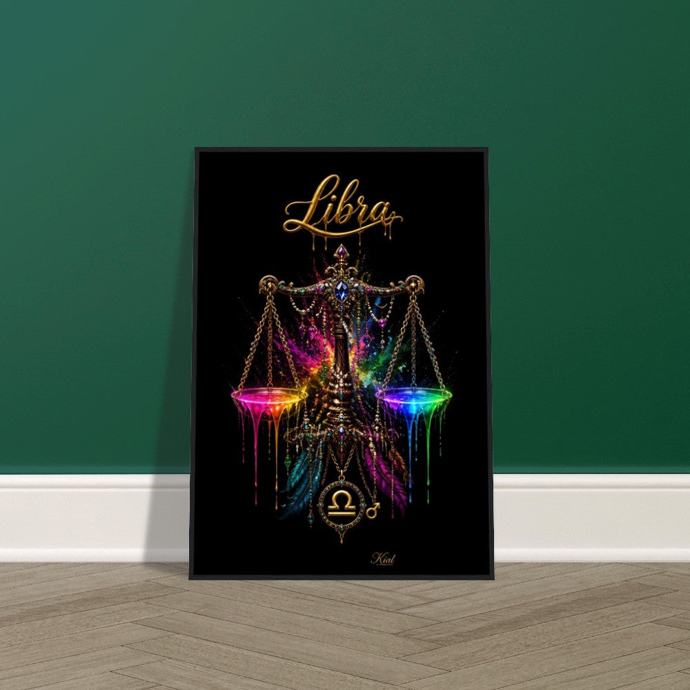 Libra Neon Zodiac Scales Poster, Colorful Wall Art, Artistic Astrology Canvas, Zodiac Gift for Him, Danish Art Studio