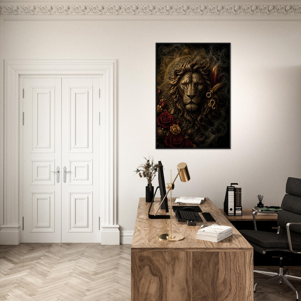 Leo Zodiac Lion Poster, Gold Wall Art, Astrology Canvas, Lion Portrait, Zodiac Gift for Him, Danish Art Studio