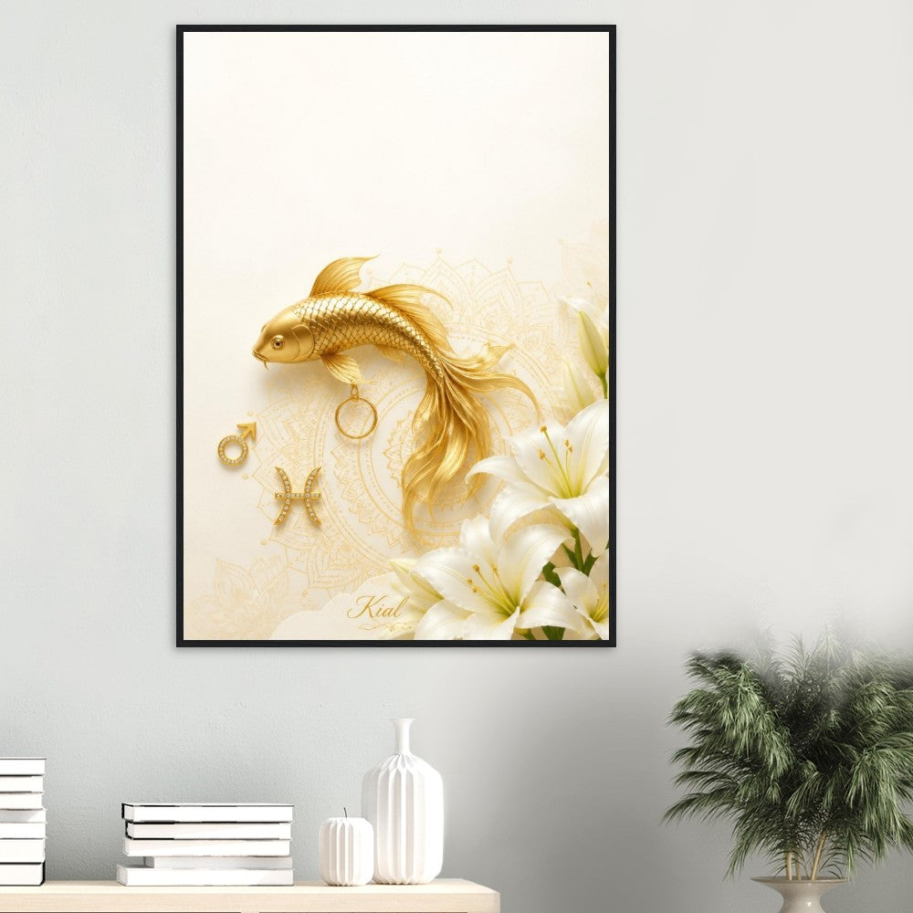 Pisces Zodiac Koi Poster, Gold Wall Art, Astrology Canvas, Koi Portrait, Zodiac Gift for Him, Danish Art Studio
