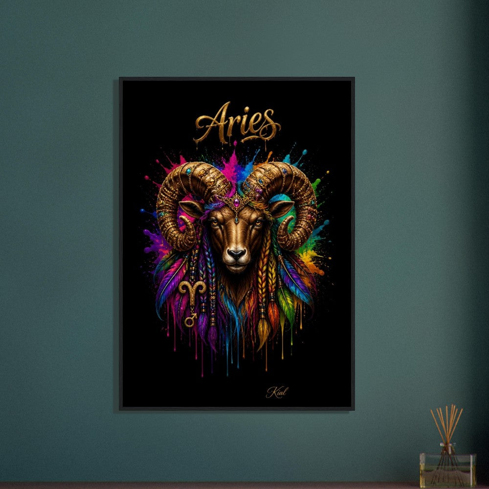 Aries Neon Zodiac Ram Poster, Colorful Wall Art, Artistic Astrology Canvas, Zodiac Gift for Him, Danish Art Studio