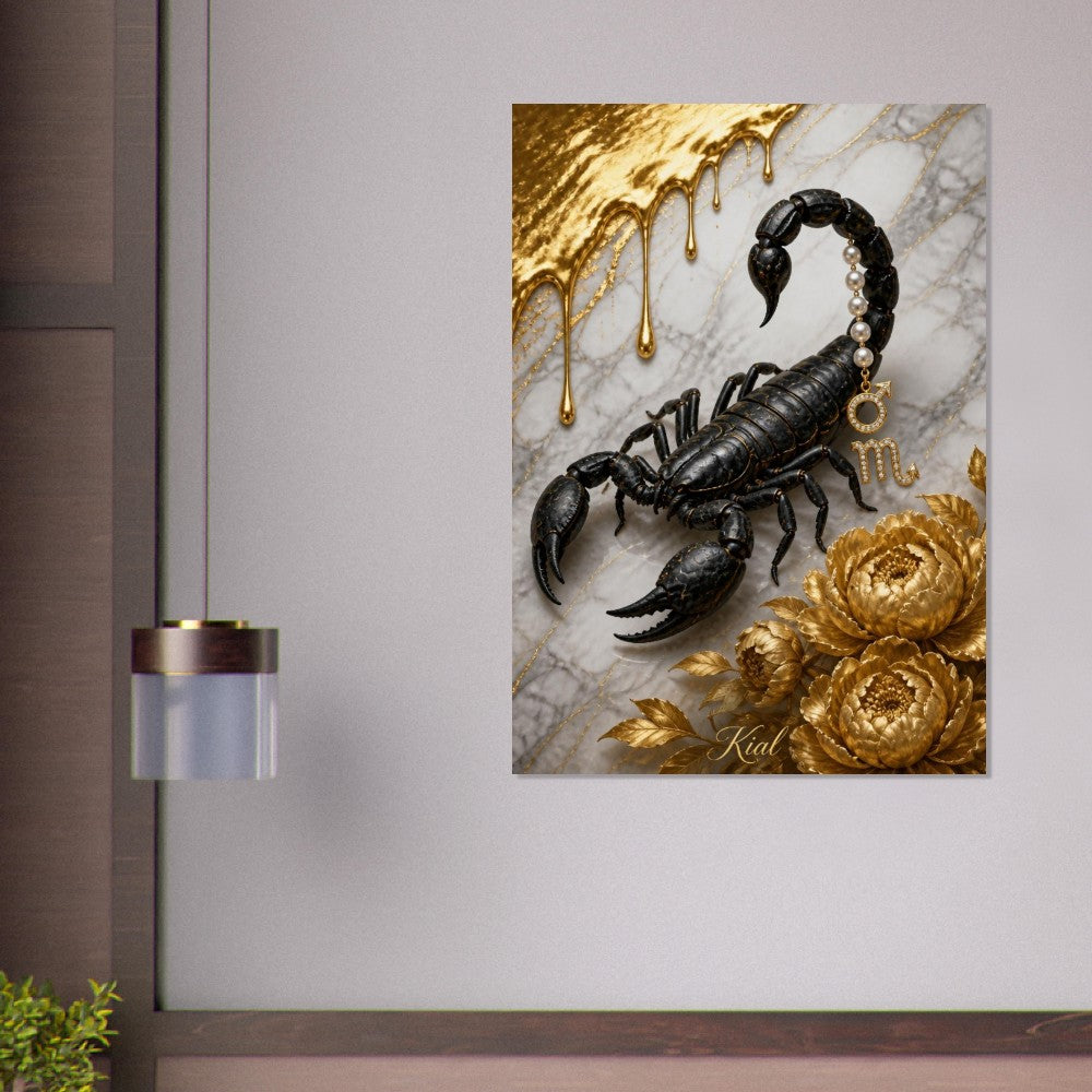Scorpio Zodiac Scorpion Poster, Gold Wall Art, Zodiac Gift for Him, Danish Art Studio