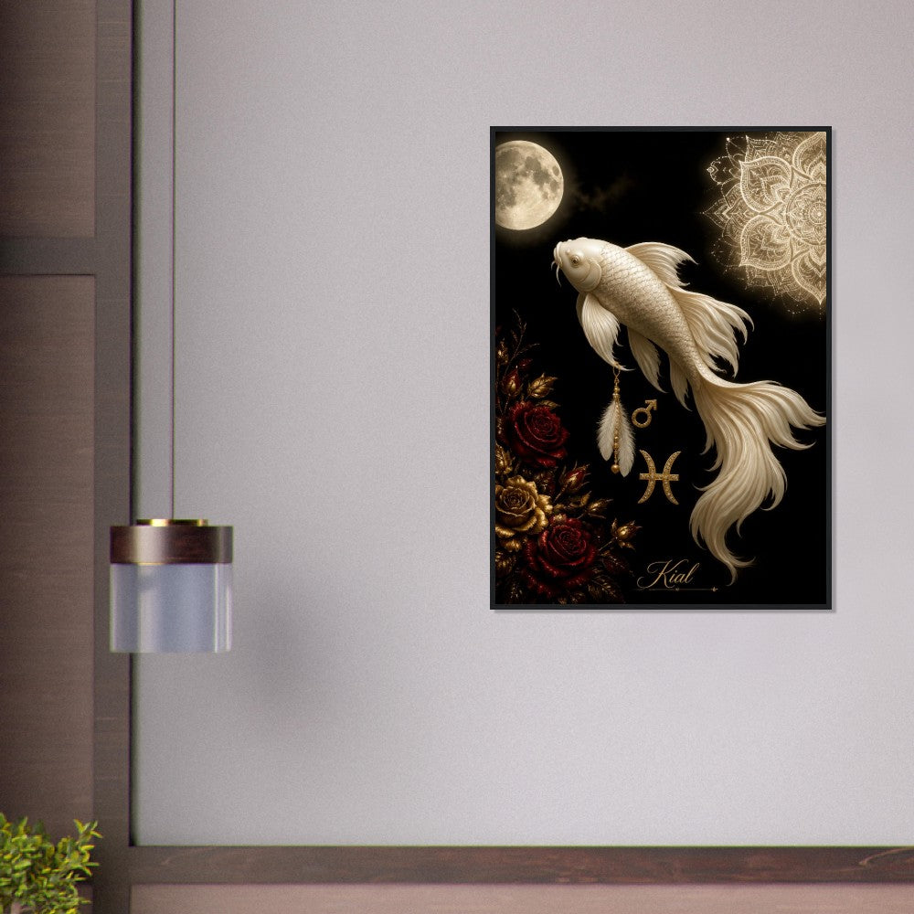 Pisces Zodiac Koi Poster, Gold Wall Art, Astrology Canvas, Koi Portrait, Zodiac Gift for Him, Danish Art Studio