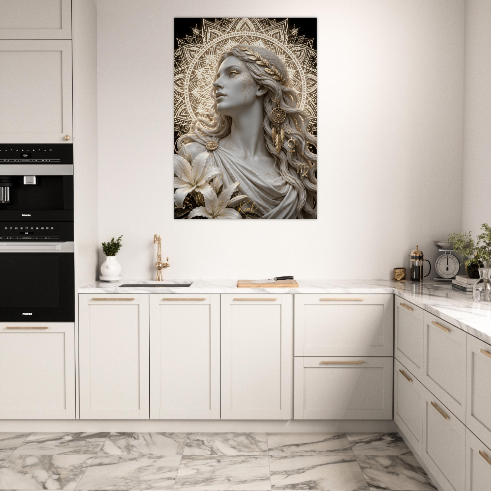Virgo Zodiac Maiden Poster, Gold Wall Art, Astrology Canvas, Maiden Portrait, Zodiac Gift for Her, Danish Art Studio