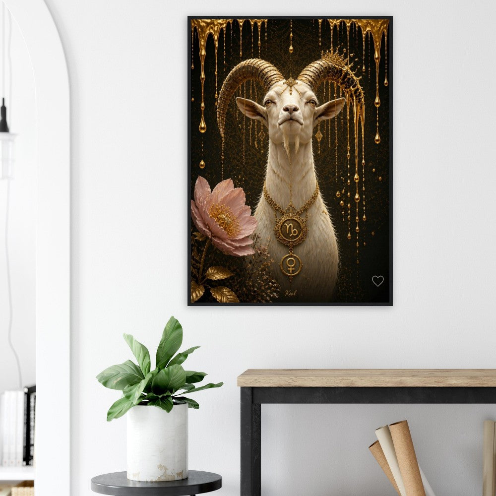 Capricorn Zodiac Goat Poster, Gold Wall Art, Astrology Canvas, Goat Portrait, Zodiac Gift for Her, Danish Art Studio
