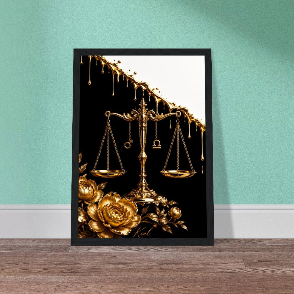 Libra Zodiac Scales Poster, Gold Wall Art, Astrology Canvas, Scales Portrait, Zodiac Gift for Him, Danish Art Studio