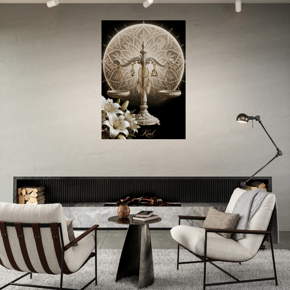 Libra Zodiac Scales Poster, Gold Wall Art, Astrology Canvas, Scales Portrait, Zodiac Gift for Her, Danish Art Studio