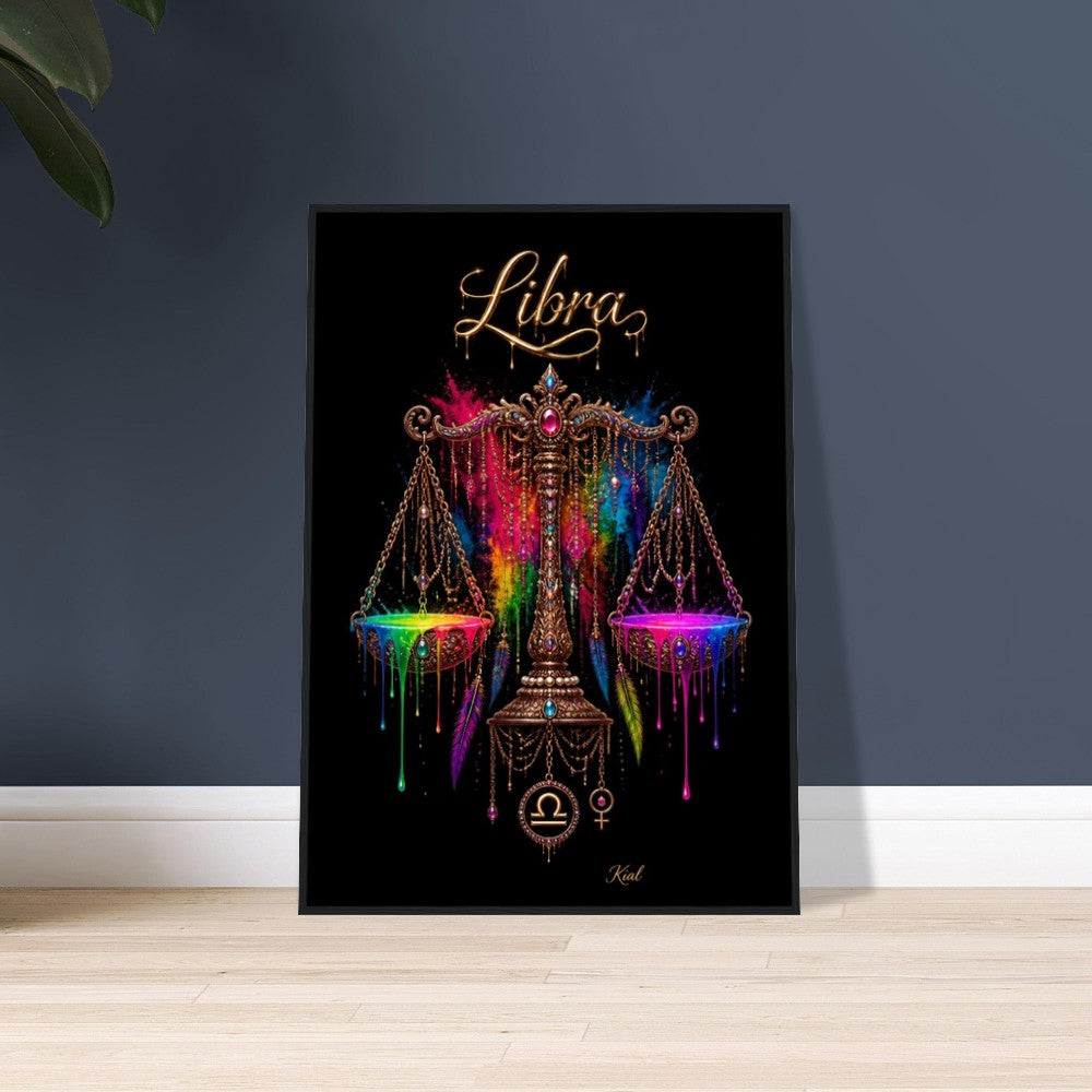 Libra Neon Zodiac Scales Poster, Colorful Wall Art, Artistic Astrology Canvas, Zodiac Gift for Her, Danish Art Studio
