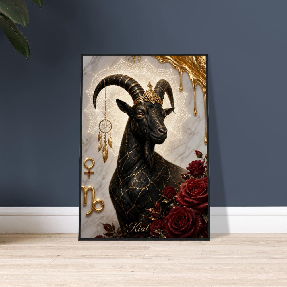 Capricorn Zodiac Goat Poster, Gold Wall Art, Astrology Canvas, Goat Portrait, Zodiac Gift for Her, Danish Art Studio