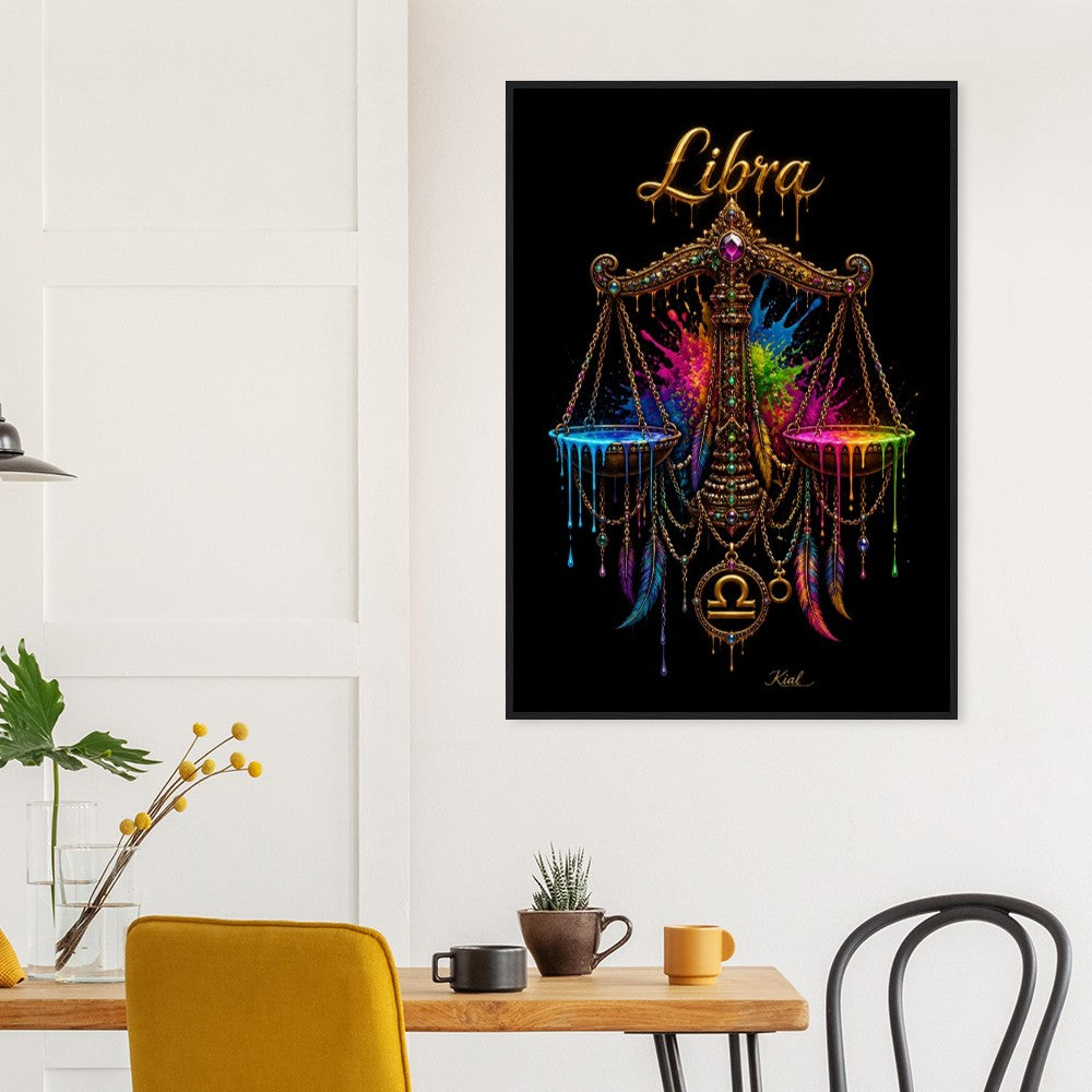 Libra Neon Zodiac Scales Poster, Colorful Wall Art, Artistic Astrology Canvas, Zodiac Gift for Him, Danish Art Studio