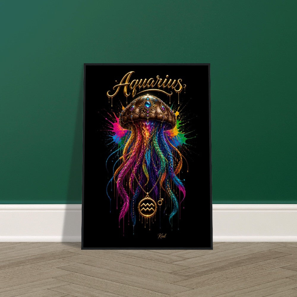 Aquarius Neon Zodiac Jellyfish Poster, Colorful Wall Art, Zodiac Gift for Him, Danish Art Studio