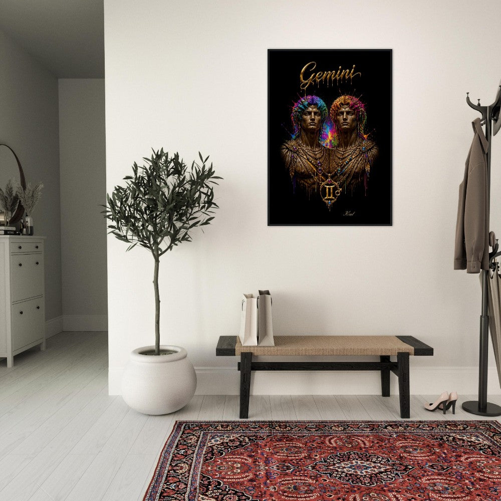 Gemini Neon Stjernetegn Tvillinge Plakat, Farverig Vægkunst, Kunstnerisk Astrologi Lærred, Stjernetegnsgave til Ham, Danish Art Studio