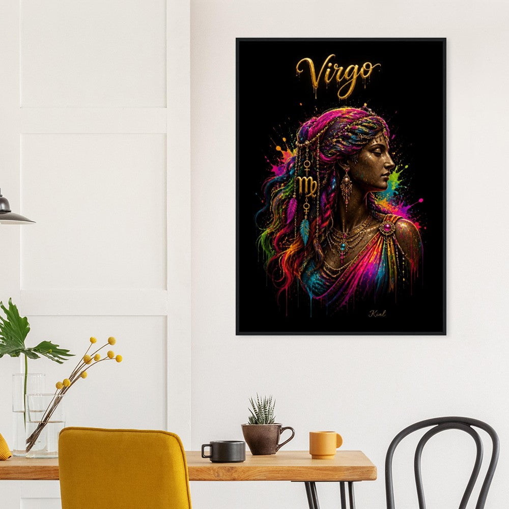 Virgo Neon Zodiac Maiden Poster, Colorful Wall Art, Artistic Astrology Canvas, Zodiac Gift for Her, Danish Art Studio