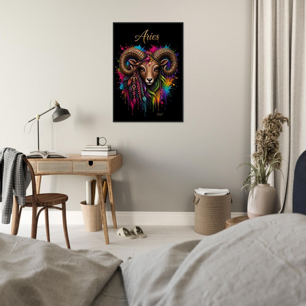 Aries Neon Zodiac Ram Poster, Colorful Wall Art, Artistic Astrology Canvas, Zodiac Gift for Her, Danish Art Studio