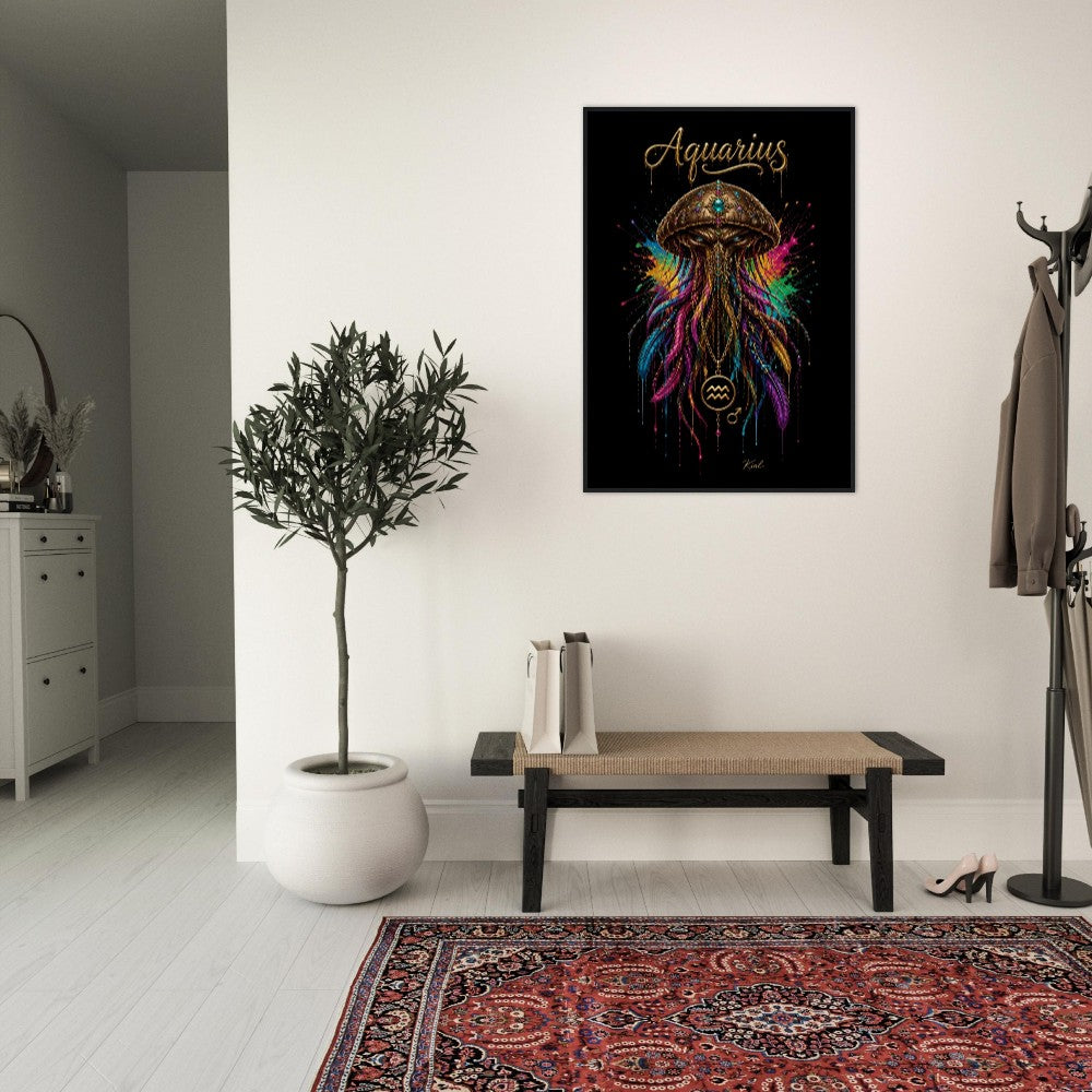 Vandmand Neon Stjernetegn Meduse Plakat, Farverig Vægkunst, Stjernetegnsgave til Ham, Danish Art Studio