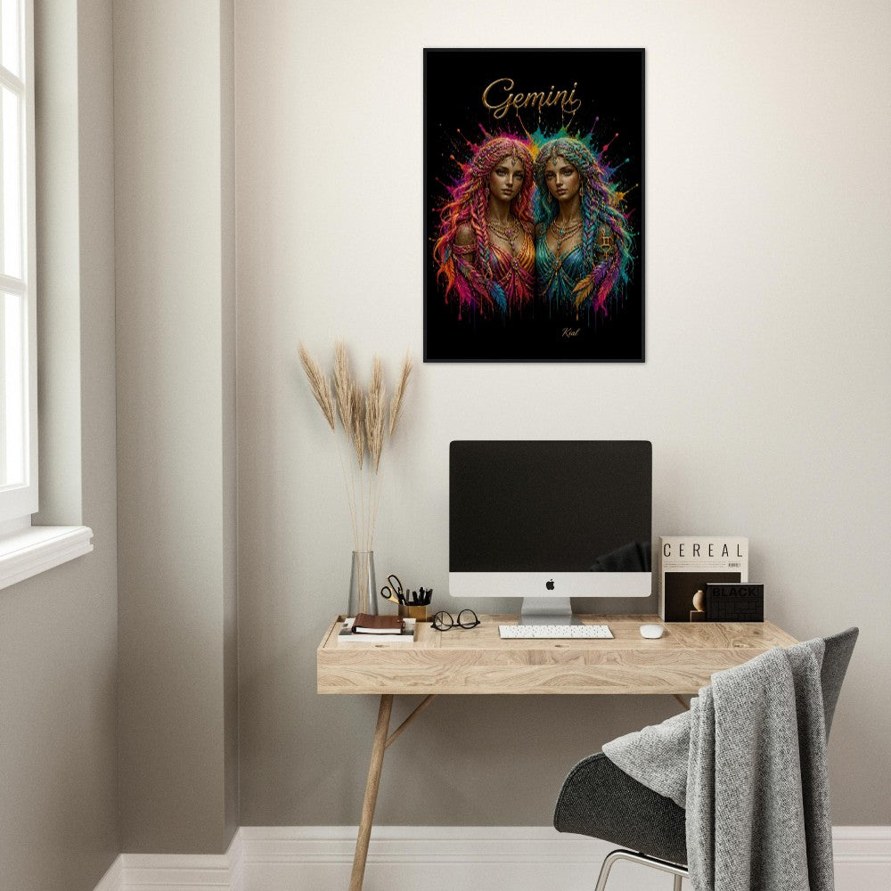 Gemini Neon Zodiac Tvillinger Plakat, Farverig Vægkunst, Kunstnerisk Astrologi Lærred, Zodiak Gave til Hende, Dansk Kunst Studio