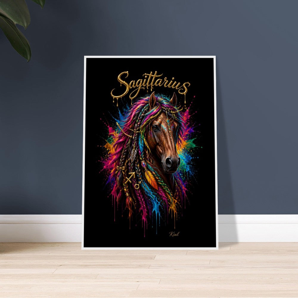 Sagittarius Neon Zodiac Horse Poster, Colorful Wall Art, Zodiac Gift for Him, Danish Art Studio
