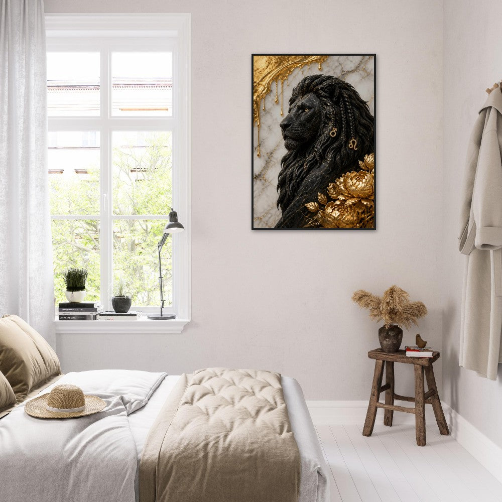 Leo Zodiac Lion Poster, Gold Wall Art, Astrology Canvas, Lion Portrait, Zodiac Gift for Him, Danish Art Studio