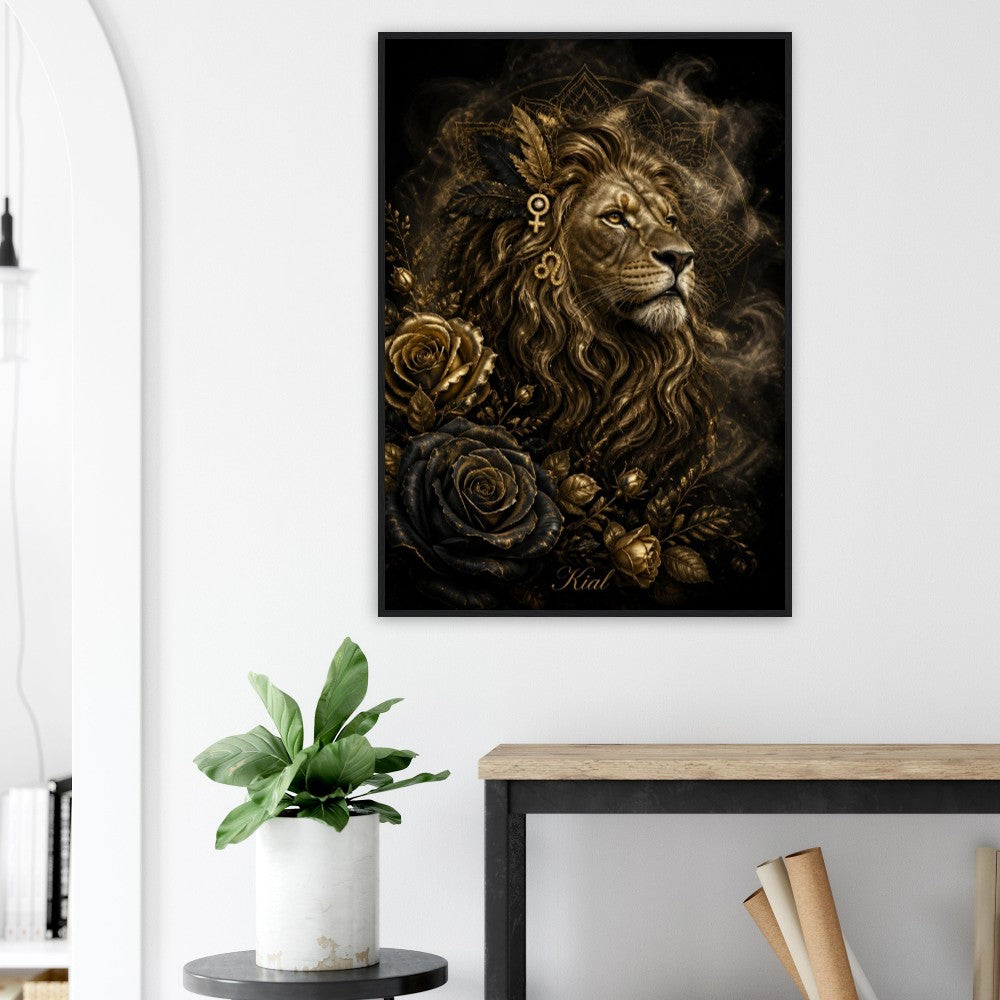 Leo Zodiac Lion Poster, Gold Wall Art, Astrology Canvas, Lion Portrait, Zodiac Gift for Her, Danish Art Studio