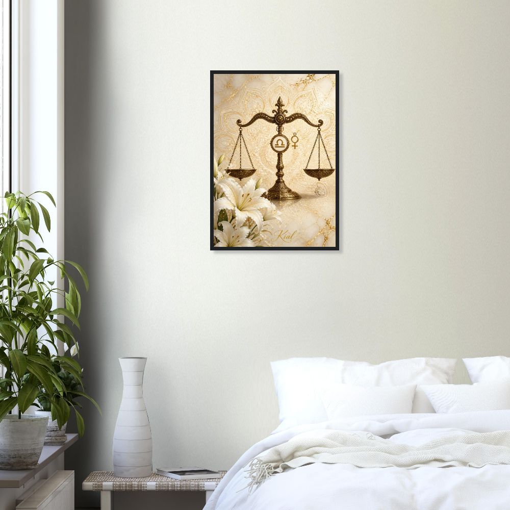 Libra Zodiac Scales Poster, Gold Wall Art, Astrology Canvas, Scales Portrait, Zodiac Gift for Her, Danish Art Studio