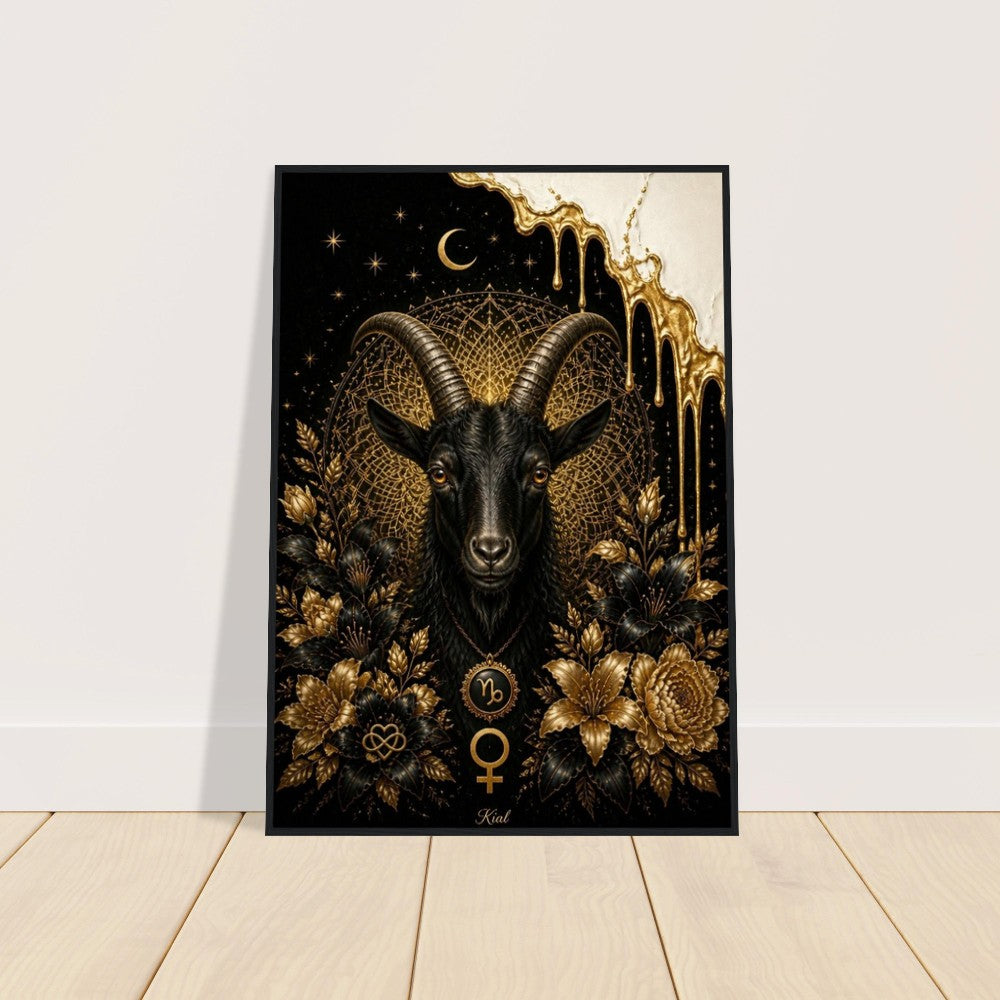 Capricorn Zodiac Goat Poster, Gold Wall Art, Astrology Canvas, Goat Portrait, Zodiac Gift for Her, Danish Art Studio