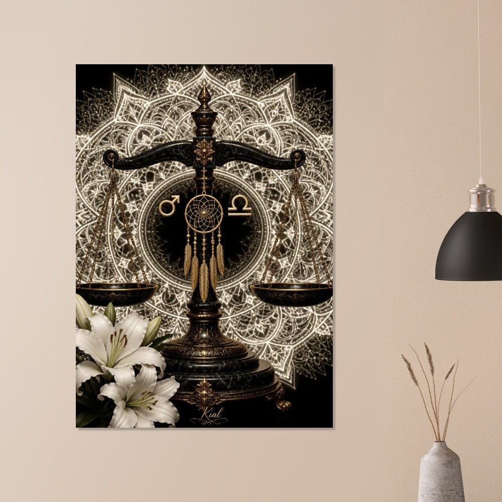 Libra Zodiac Scales Poster, Gold Wall Art, Astrology Canvas, Scales Portrait, Zodiac Gift for Him, Danish Art Studio