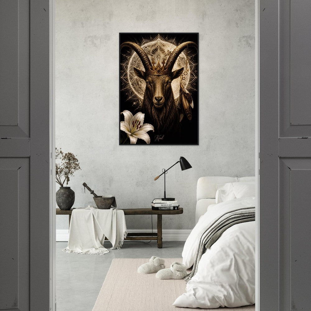 Capricorn Zodiac Goat Poster, Gold Wall Art, Astrology Canvas, Goat Portrait, Zodiac Gift for Him, Danish Art Studio