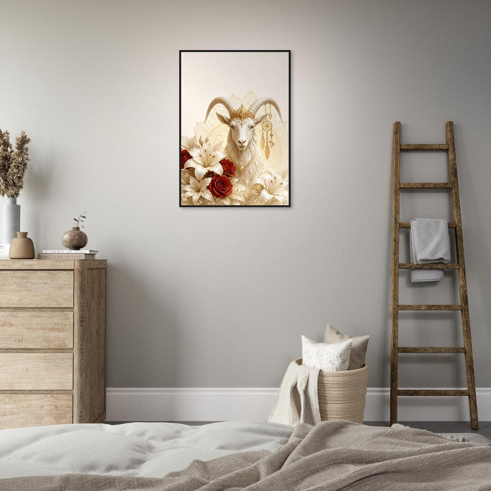 Capricorn Zodiac Goat Poster, Gold Wall Art, Astrology Canvas, Goat Portrait, Zodiac Gift for Her, Danish Art Studio