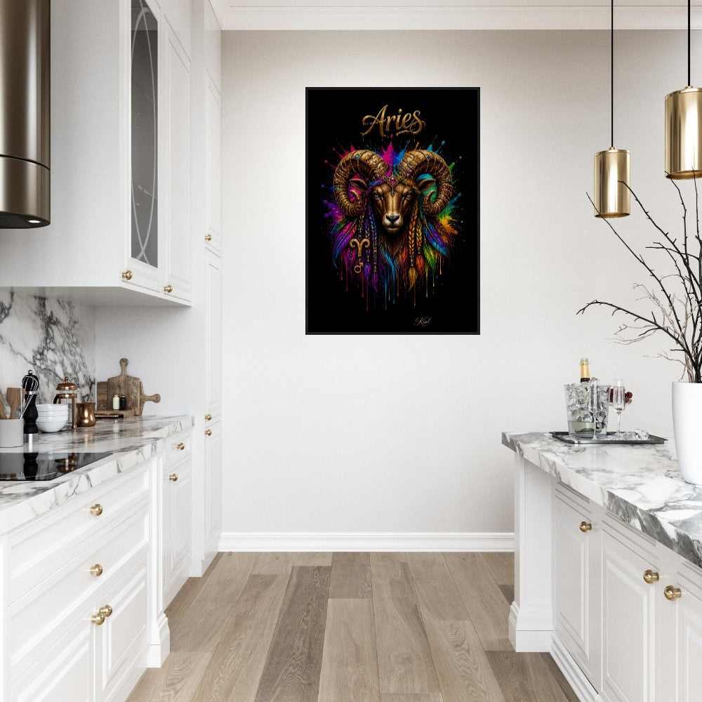 Aries Neon Zodiac Ram Poster, Colorful Wall Art, Artistic Astrology Canvas, Zodiac Gift for Him, Danish Art Studio