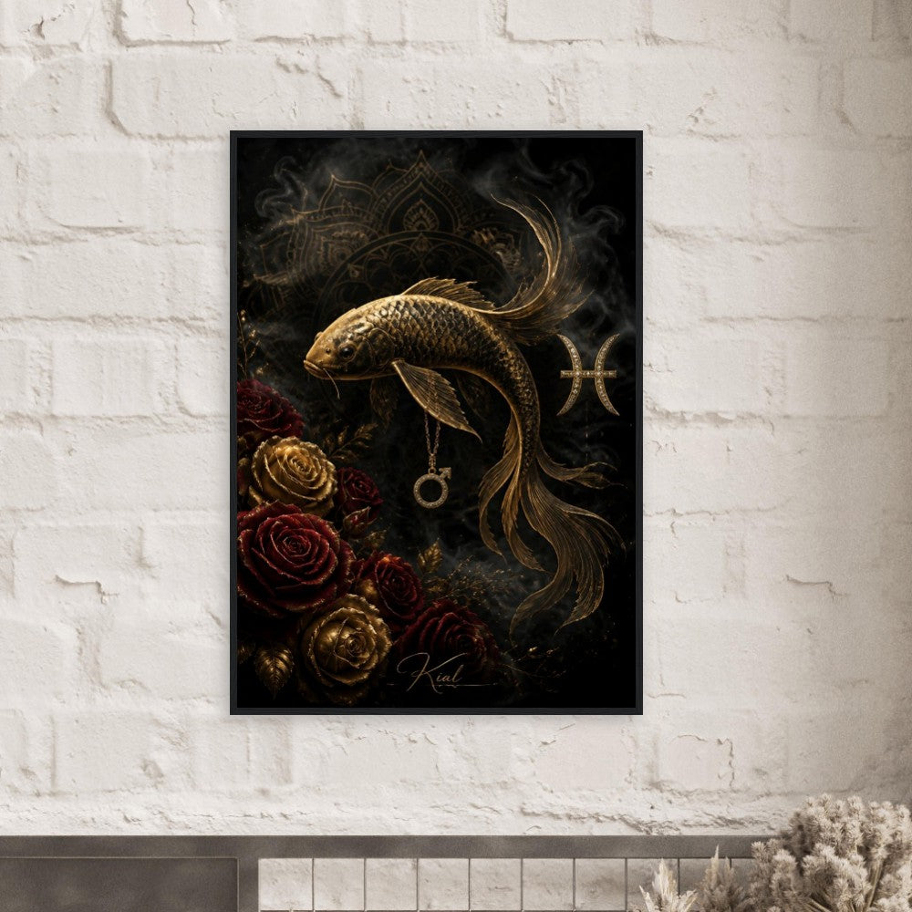 Pisces Zodiac Koi Poster, Gold Wall Art, Astrology Canvas, Koi Portrait, Zodiac Gift for Him, Danish Art Studio