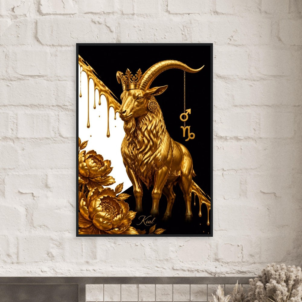 Capricorn Zodiac Goat Poster, Gold Wall Art, Astrology Canvas, Goat Portrait, Zodiac Gift for Him, Danish Art Studio