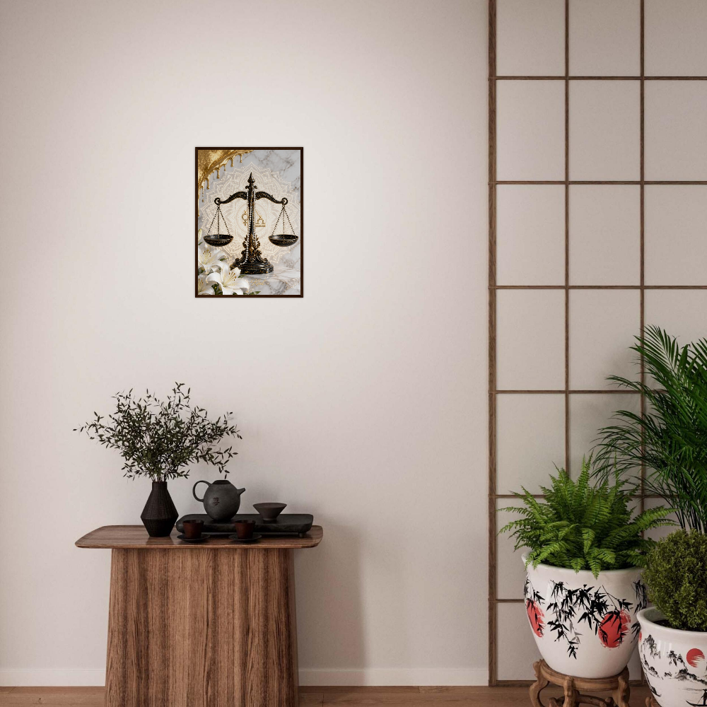 Libra Zodiac Scales Poster, Gold Wall Art, Astrology Canvas, Scales Portrait, Zodiac Gift for Her, Danish Art Studio